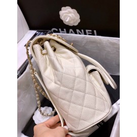 Chanel 2020 Classic Leather Double Backpack White As1371