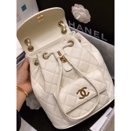 Chanel 2020 Classic Leather Double Backpack White As1371
