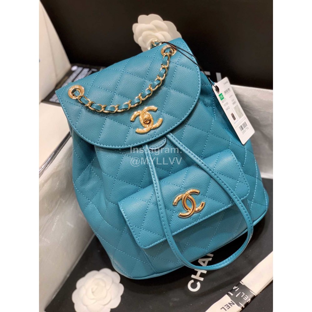 Chanel 2020 Classic Leather Double Backpack Blue As1371
