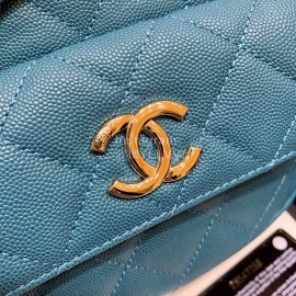 Chanel 2020 Classic Leather Double Backpack Blue As1371