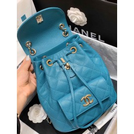 Chanel 2020 Classic Leather Double Backpack Blue As1371