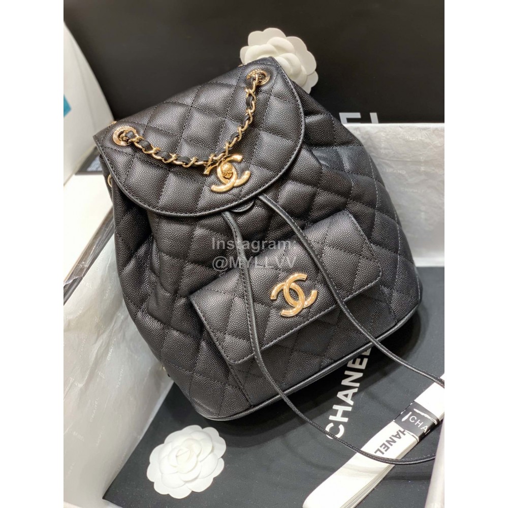 Chanel 2020 Classic Leather Double Backpack Black As1371