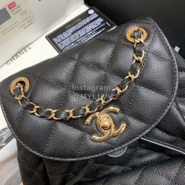 Chanel 2020 Classic Leather Double Backpack Black As1371