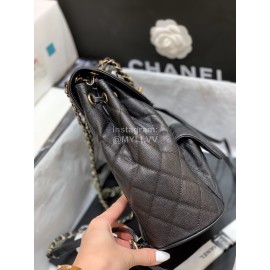 Chanel 2020 Classic Leather Double Backpack Black As1371