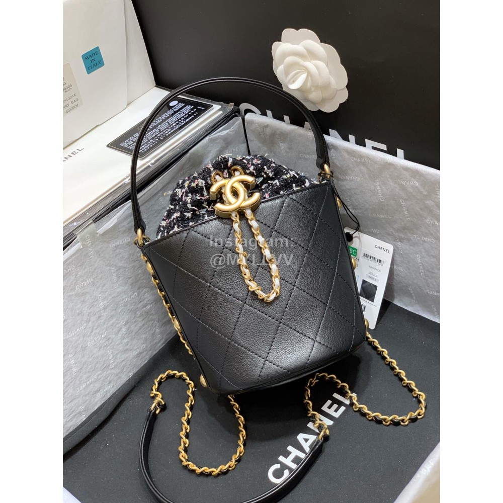 Chanel 2020 Cowhide Drawstring Bucket Bag Black As1478