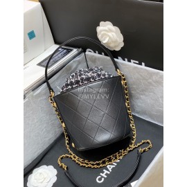 Chanel 2020 Cowhide Drawstring Bucket Bag Black As1478