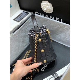 Chanel 2020 Cowhide Drawstring Bucket Bag Black As1478