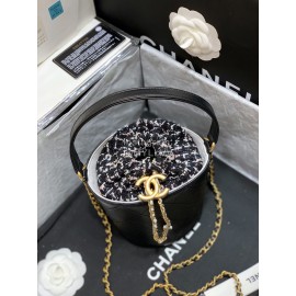Chanel 2020 Cowhide Drawstring Bucket Bag Black As1478