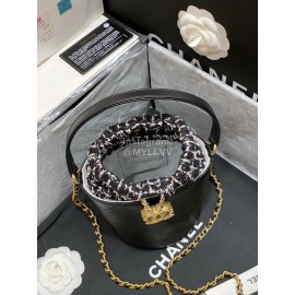 Chanel 2020 Cowhide Drawstring Bucket Bag Black As1478