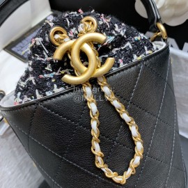 Chanel 2020 Cowhide Drawstring Bucket Bag Black As1478