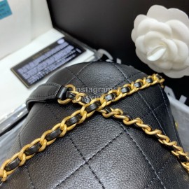 Chanel 2020 Cowhide Drawstring Bucket Bag Black As1478