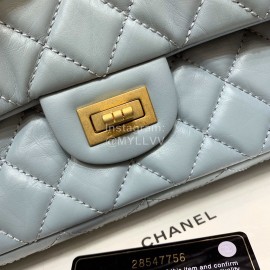 Chanel 2.55 Ancient Gold Chain Bag Smog Blue Medium