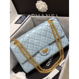 Chanel 2.55 Ancient Gold Chain Bag Smog Blue Medium