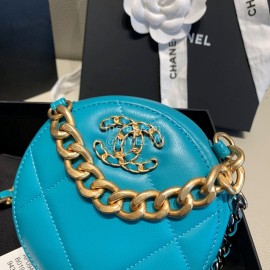 Chanel Chanel Cute Handbag Small Round Cake Bag Thick Chain Blue 0954