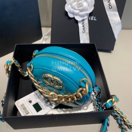 Chanel Chanel Cute Handbag Small Round Cake Bag Thick Chain Blue 0954
