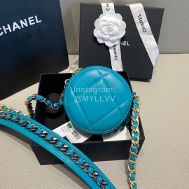 Chanel Chanel Cute Handbag Small Round Cake Bag Thick Chain Blue 0954