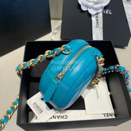 Chanel Chanel Cute Handbag Small Round Cake Bag Thick Chain Blue 0954