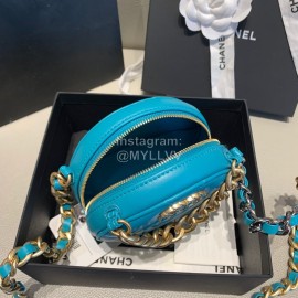 Chanel Chanel Cute Handbag Small Round Cake Bag Thick Chain Blue 0954
