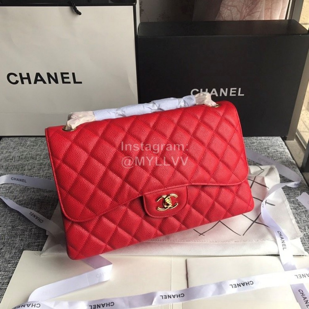 Chanel Classic CF Series Italian Ball Grain Leather Diamond Bag Red