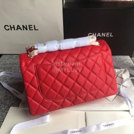 Chanel Classic CF Series Italian Ball Grain Leather Diamond Bag Red