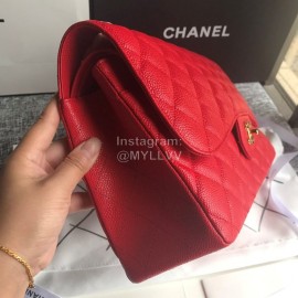 Chanel Classic CF Series Italian Ball Grain Leather Diamond Bag Red