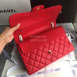 Chanel Classic CF Series Italian Ball Grain Leather Diamond Bag Red