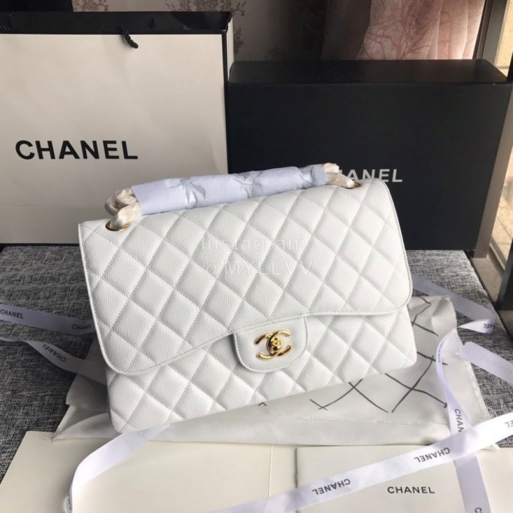 Chanel Classic CF Series Italian Ball Grain Leather Diamond Bag White