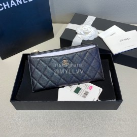 Chanel Calf Long Zipper Wallet Clutch Bag Black