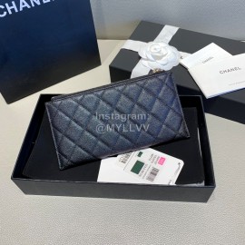 Chanel Calf Long Zipper Wallet Clutch Bag Black