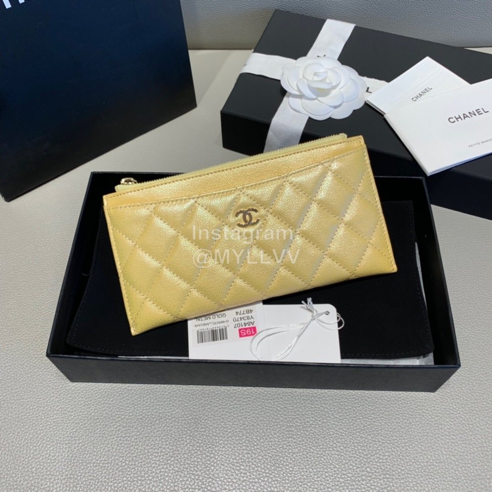 Chanel Calf Long Zipper Wallet Clutch Bag Yellow