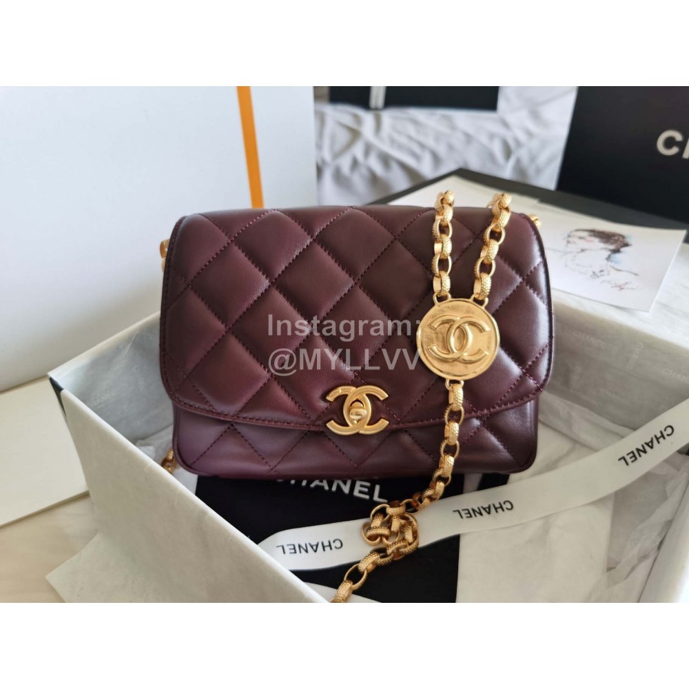 Chanel Autumn Winter Leather Chain Classic Flap Bag Wine Red