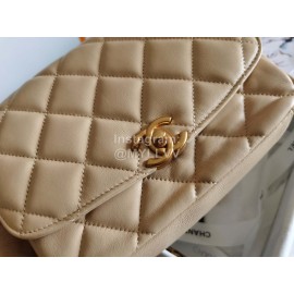 Chanel Autumn Winter Leather Chain Classic Flap Bag Beige