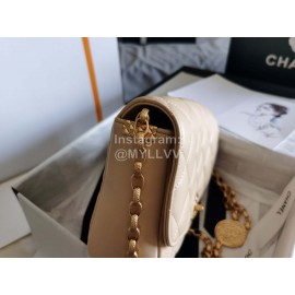 Chanel Autumn Winter Leather Chain Classic Flap Bag Beige