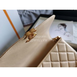Chanel Autumn Winter Leather Chain Classic Flap Bag Beige