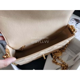 Chanel Autumn Winter Leather Chain Classic Flap Bag Beige