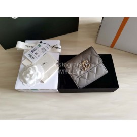 Chanel Autumn Winter Leather Three Fold Short Wallet Gray
