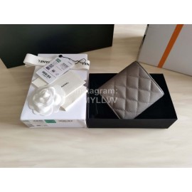 Chanel Autumn Winter Leather Three Fold Short Wallet Gray