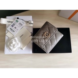 Chanel Autumn Winter Leather Three Fold Short Wallet Gray