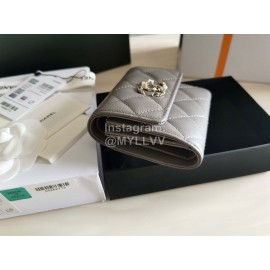 Chanel Autumn Winter Leather Three Fold Short Wallet Gray