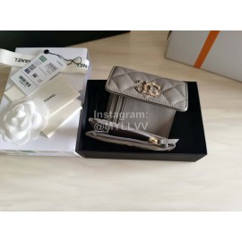Chanel Autumn Winter Leather Three Fold Short Wallet Gray