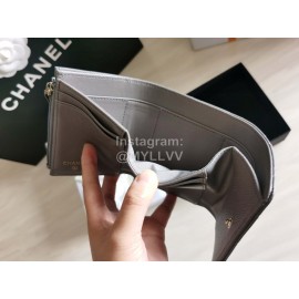 Chanel Autumn Winter Leather Three Fold Short Wallet Gray