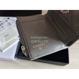 Chanel Autumn Winter Leather Three Fold Short Wallet Gray