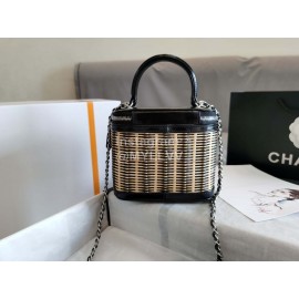 Chanel Bamboo Woven Sheepskin Box Cosmetic Bag Black