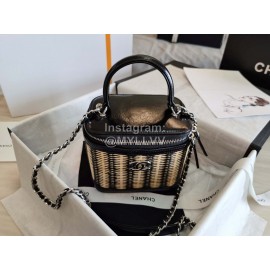 Chanel Bamboo Woven Sheepskin Box Cosmetic Bag Black