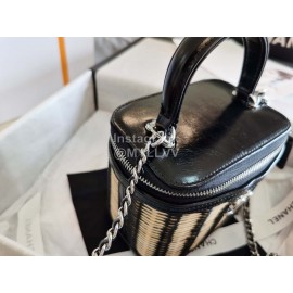 Chanel Bamboo Woven Sheepskin Box Cosmetic Bag Black