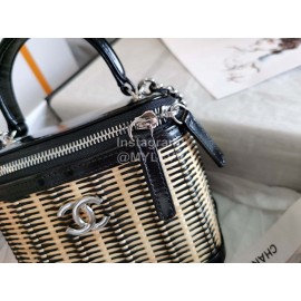 Chanel Bamboo Woven Sheepskin Box Cosmetic Bag Black
