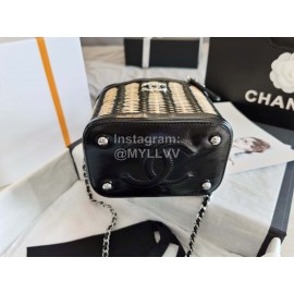 Chanel Bamboo Woven Sheepskin Box Cosmetic Bag Black