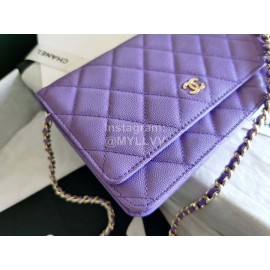 Chanel Calf Classic Flap Chain Crossbody Bag Purple 