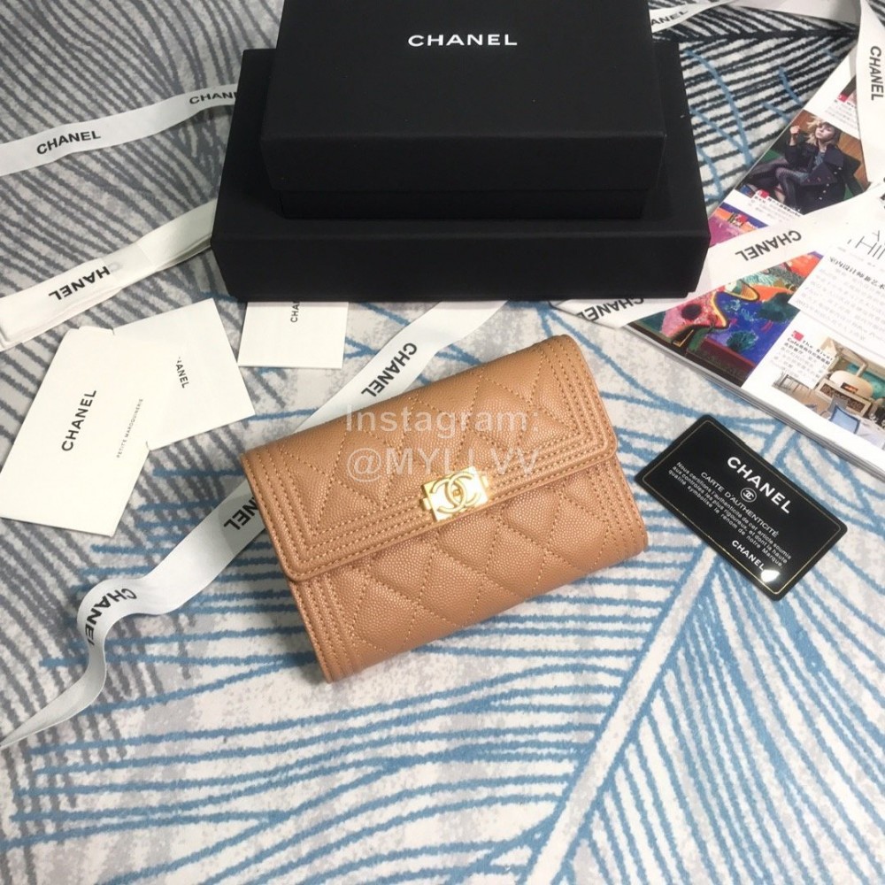 Chanel Boy Series Calf Three Fold Wallet Khaki