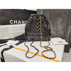Chanel Calf Chain Crossbody Drawstring Bucket Bag Black